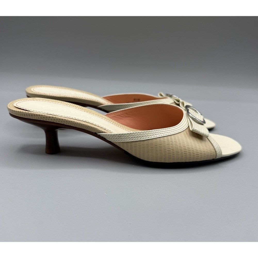 Cole Haan Women's Size 6.5B Cream Leather Kitten Heel Slip On Mules Bow Sandals
